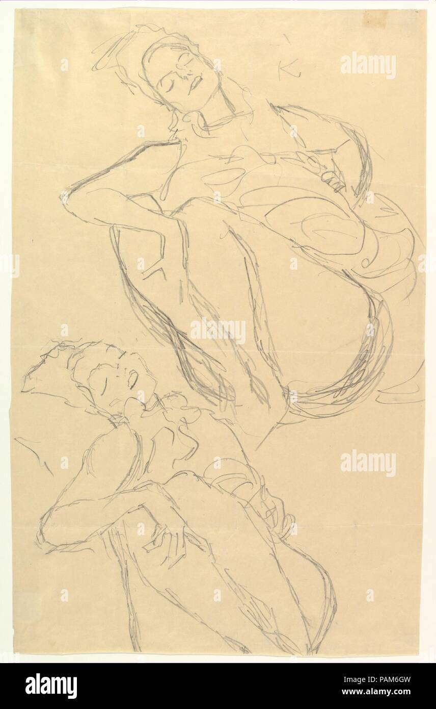 Two Studies for a Crouching Woman. Artist: Gustav Klimt (Austrian, Baumgarten 1862-1918 Vienna). Dimensions: Sheet: 21 1/2 × 13 7/8 in. (54.6 × 35.2 cm). Date: 1914-15. Museum: Metropolitan Museum of Art, New York, USA. Stock Photo