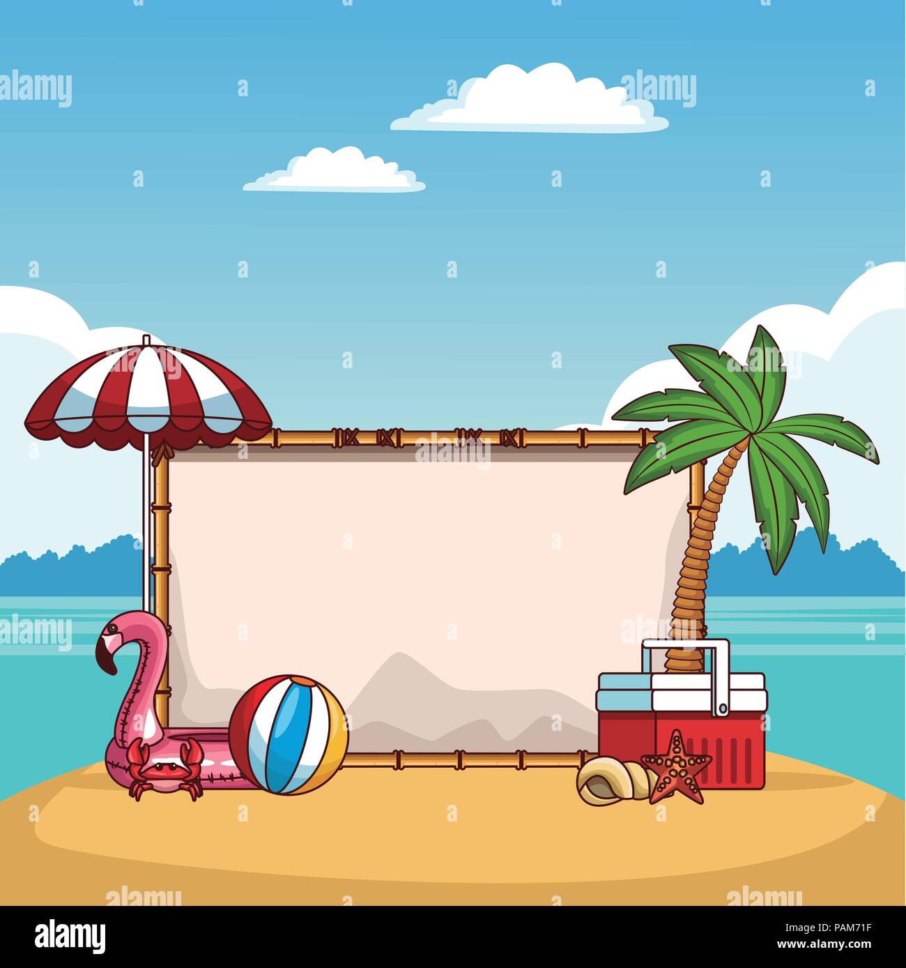 Beautiful beach with sign Stock Vector Image &amp; Art - Alamy