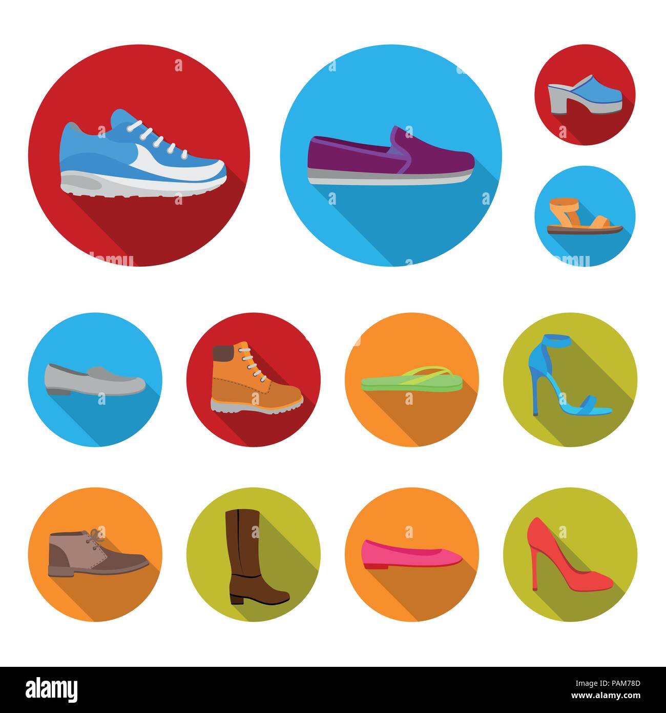 A variety of shoes flat icons in set collection for design. Boot