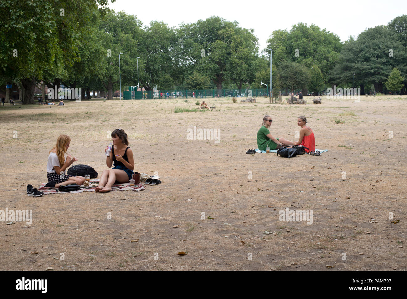 Hackney, London. London Fields. Parched earth. Stock Photo