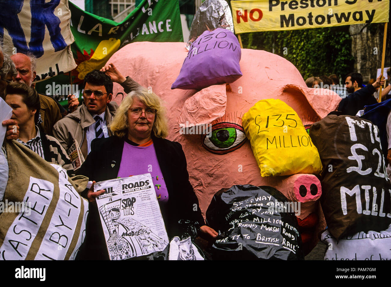 Road not Rail Protest, about Road Spending, Westminster, London, UK, GB. Stock Photo