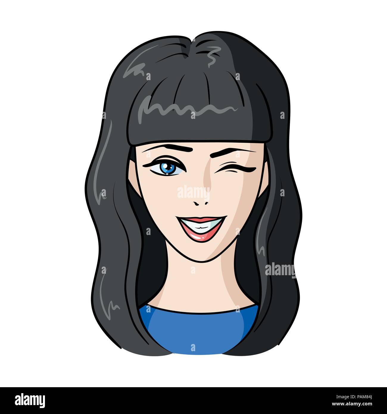 Avatar girl with long dark  and face single icon in cartoon style  vector symbol stock web illustration Stock Vector Image & Art - Alamy