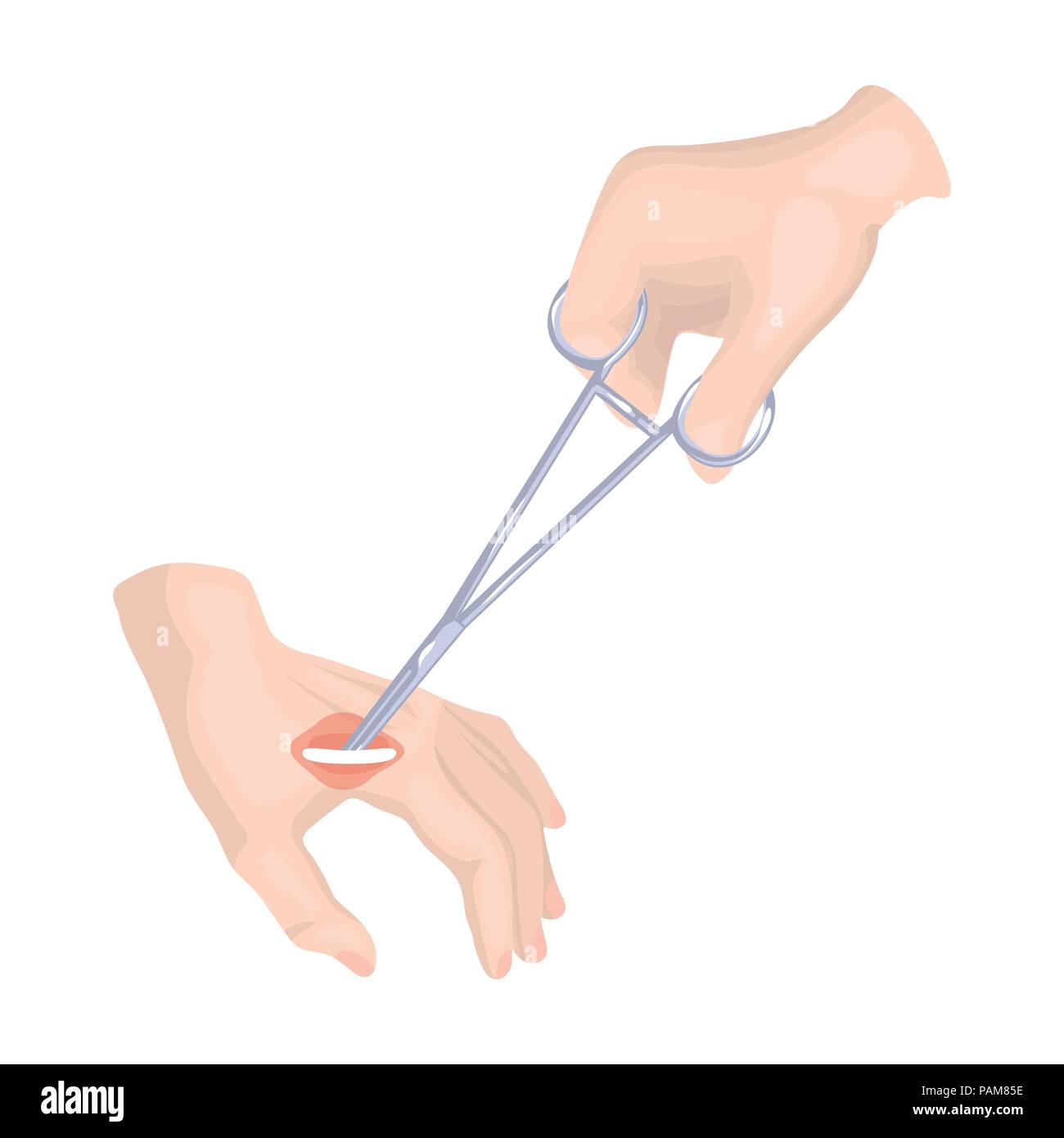 Manipulation, treatment of a wound on the arm with a medical instrument