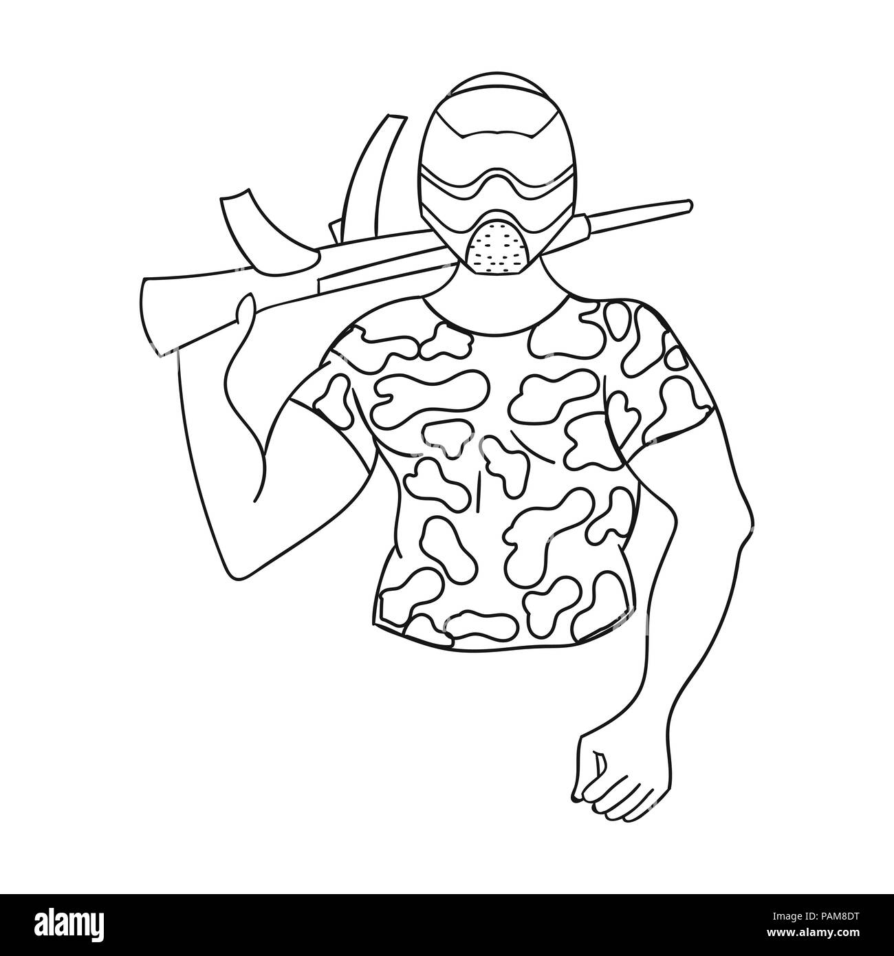 Paintball player icon in outline design isolated on white background