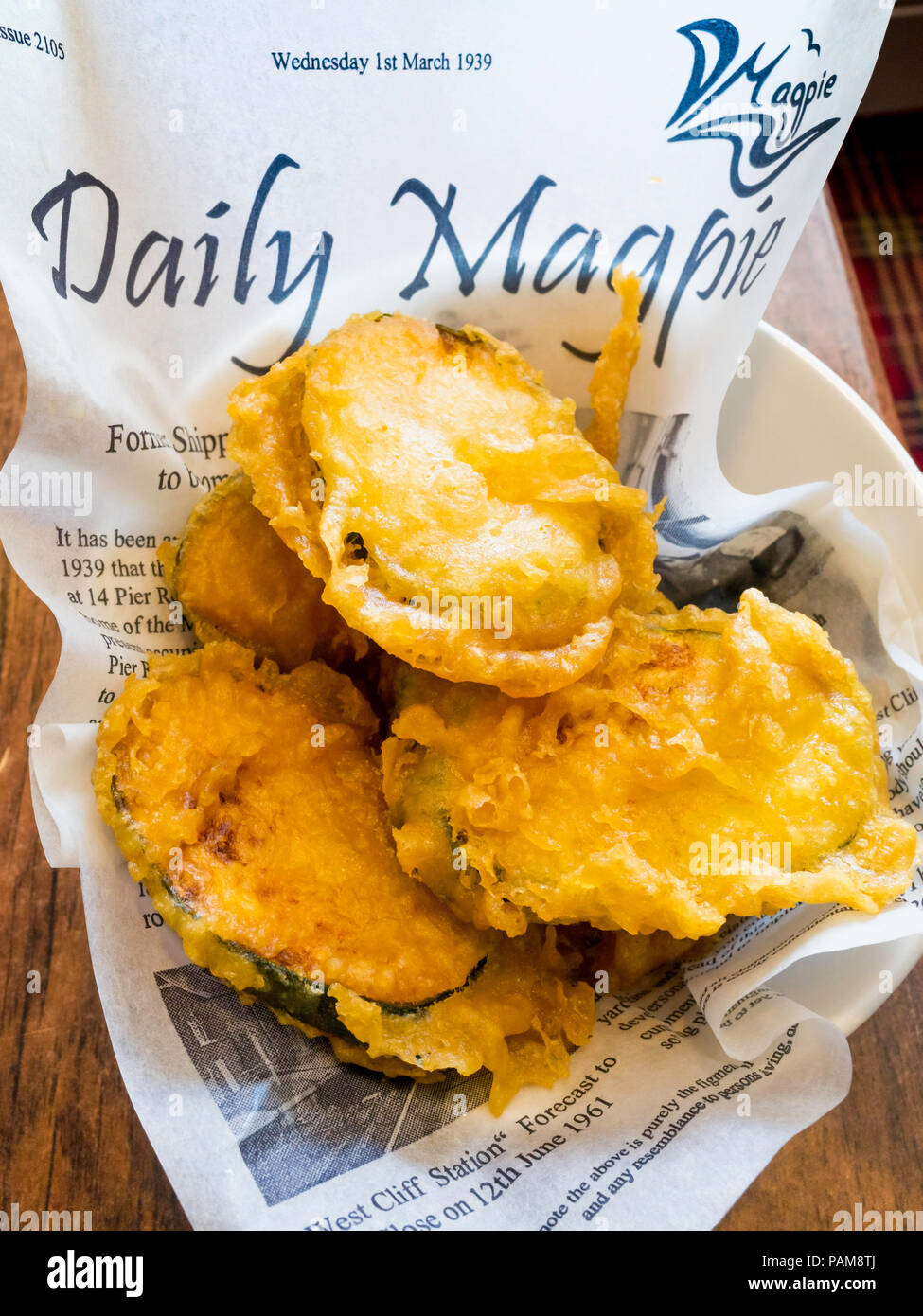Magpie Café Whitby side dish of courgette slices fried in batter Stock Photo
