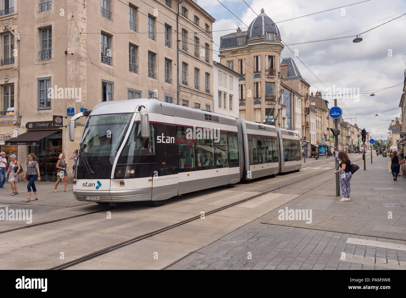 Nancy, France - 21 June 2018: Bombardier Guided Light Transit guided bus on Saint-Georges street. Stock Photo