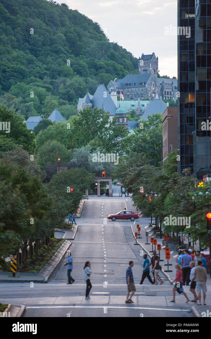Mount Royal from Downtown Montreal, Quebec. Stock Photo
