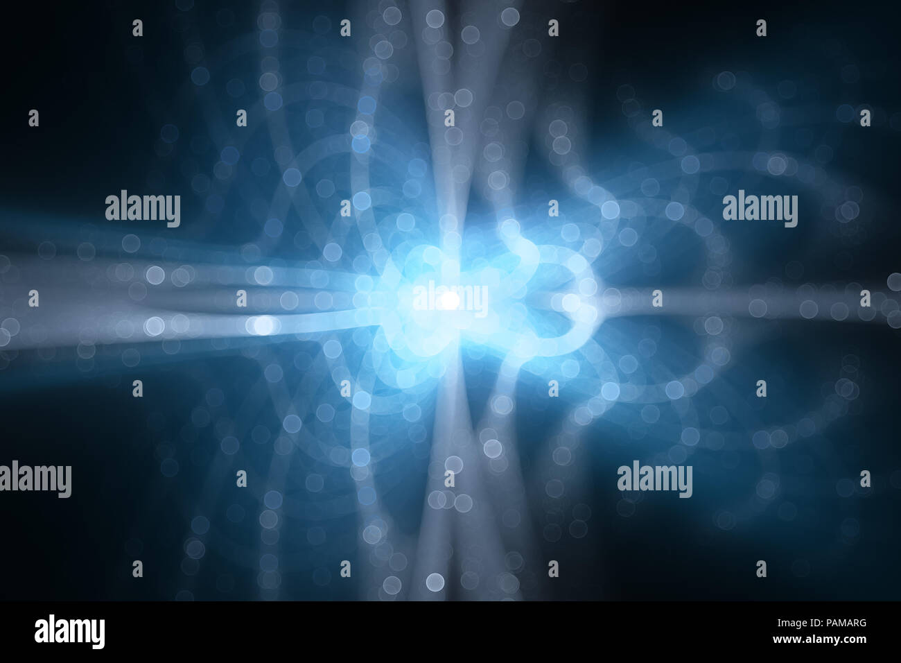 Blue glowing technology with sineblur bokeh, depth of field, computer generated abstract background, 3D rendering Stock Photo