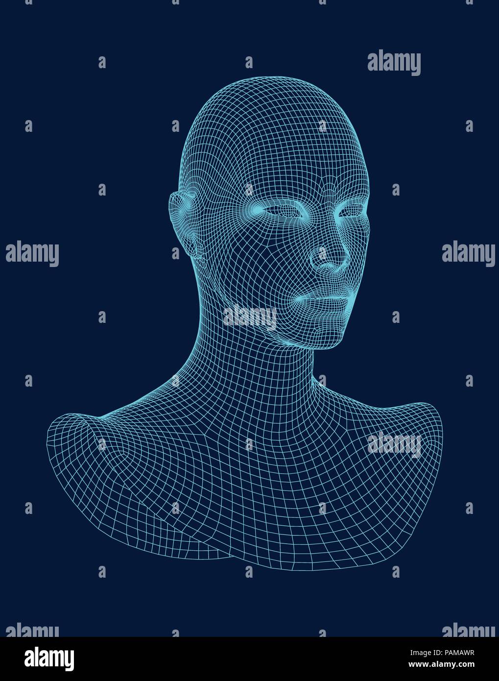 3d head wireframe vector. Drawing of wireframe head 3d model. Vector
