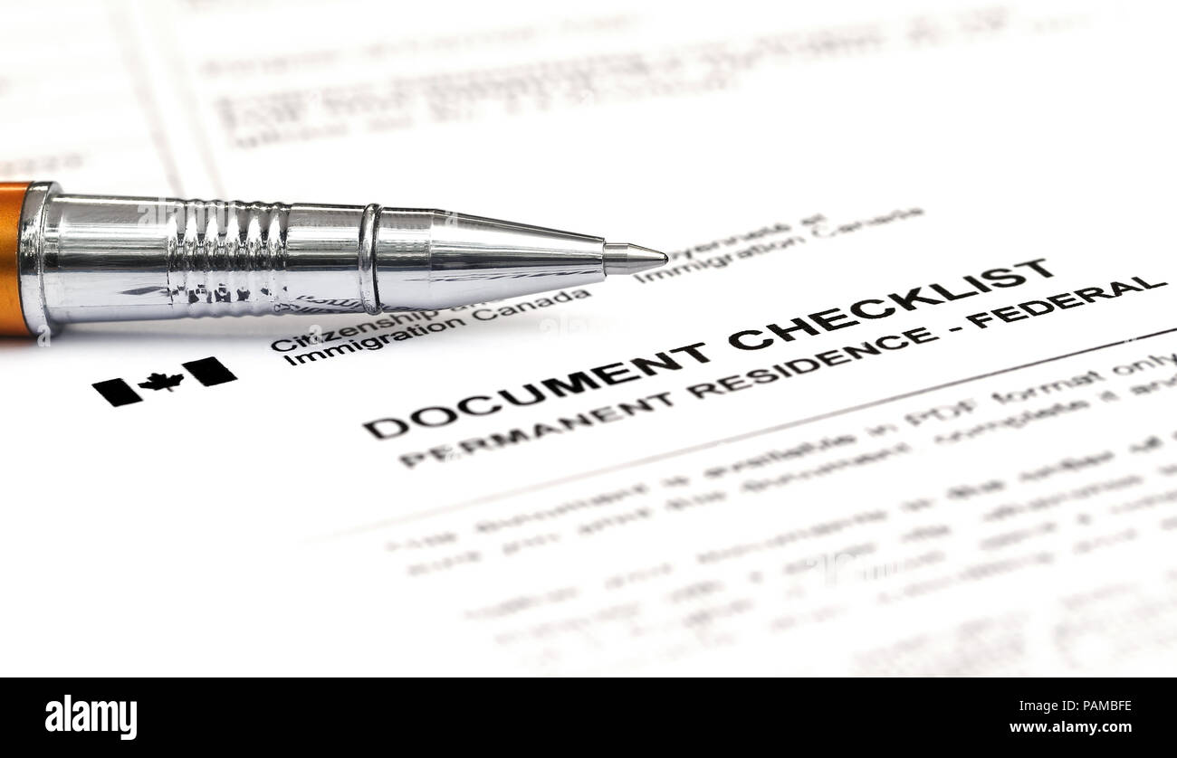 Canada Visa application form checklist with ballpoint Stock Photo Alamy