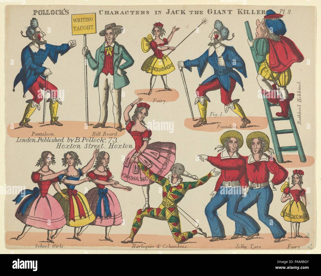 Characters, from Jack and the Giant Killer, Plate 8 for a Toy Theater. Dimensions: Sheet: 6 11/16 × 8 7/16 in. (17 × 21.4 cm). Publisher: Benjamin Pollock (British, 1857-1937). Date: 1870-90. Museum: Metropolitan Museum of Art, New York, USA. Stock Photo