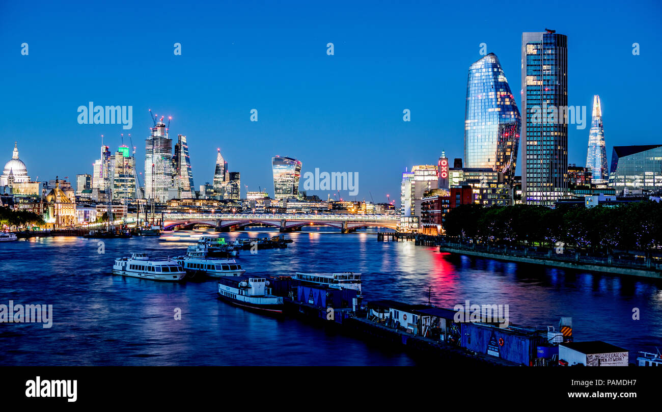 London At Night From Waterloo Bridge UK Stock Photo