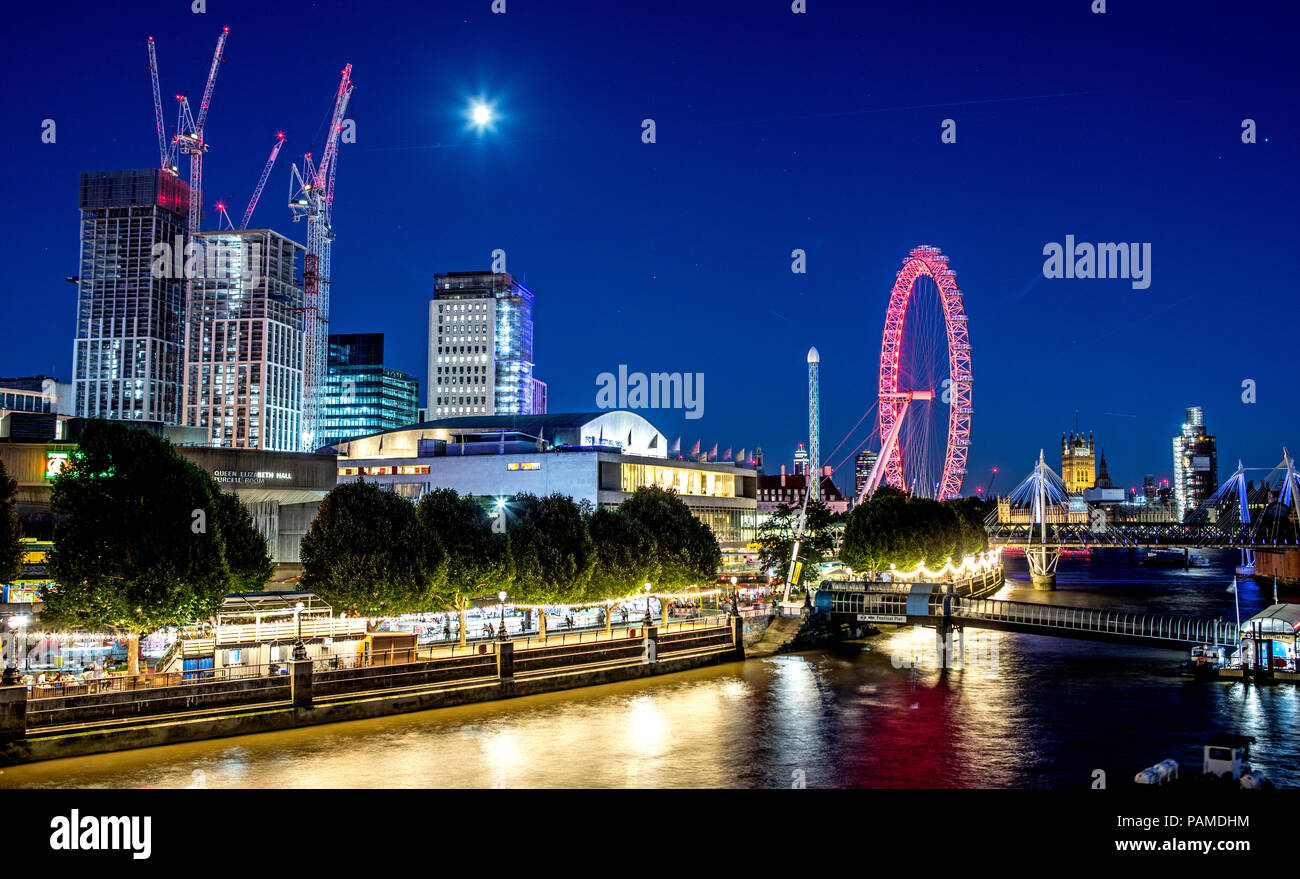 London At Night From Waterloo Bridge UK Stock Photo