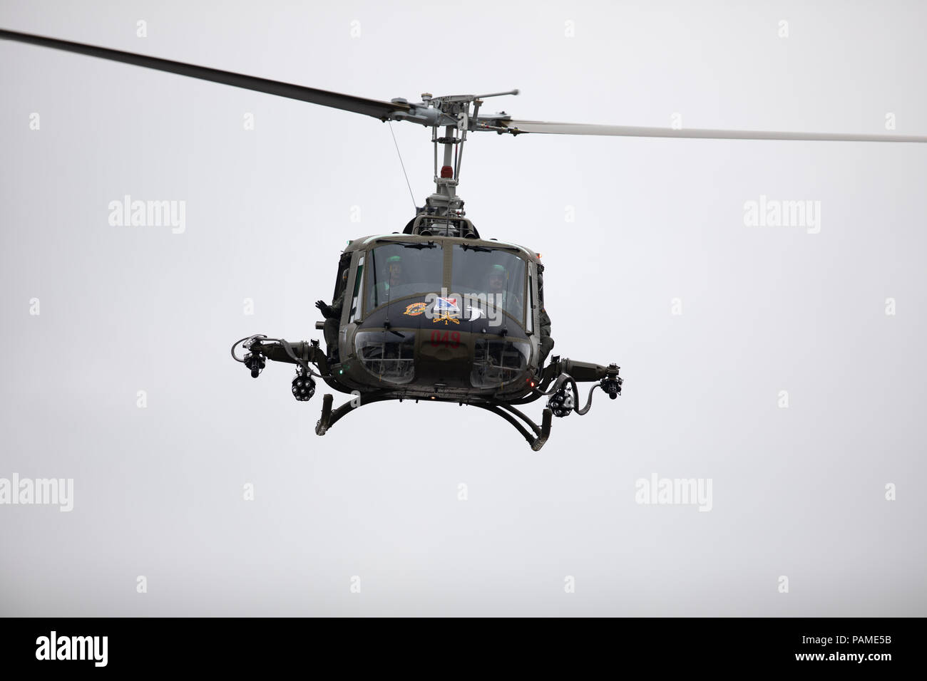 Peru, Indiana, USA July 21, 2018 Military Helicopter makes a fly by