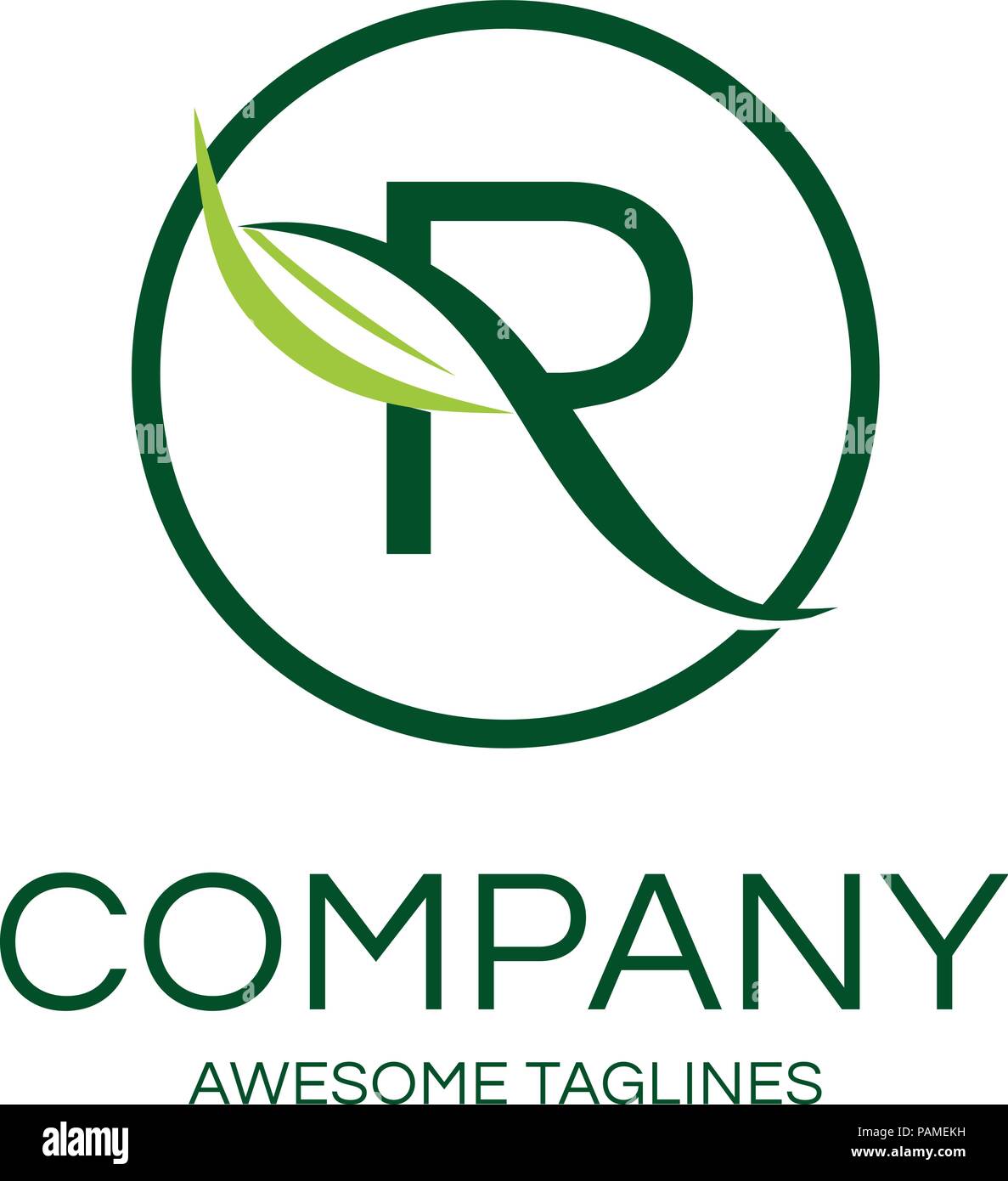 creative elegant letter R with leaf and circle logo concept Stock Vector