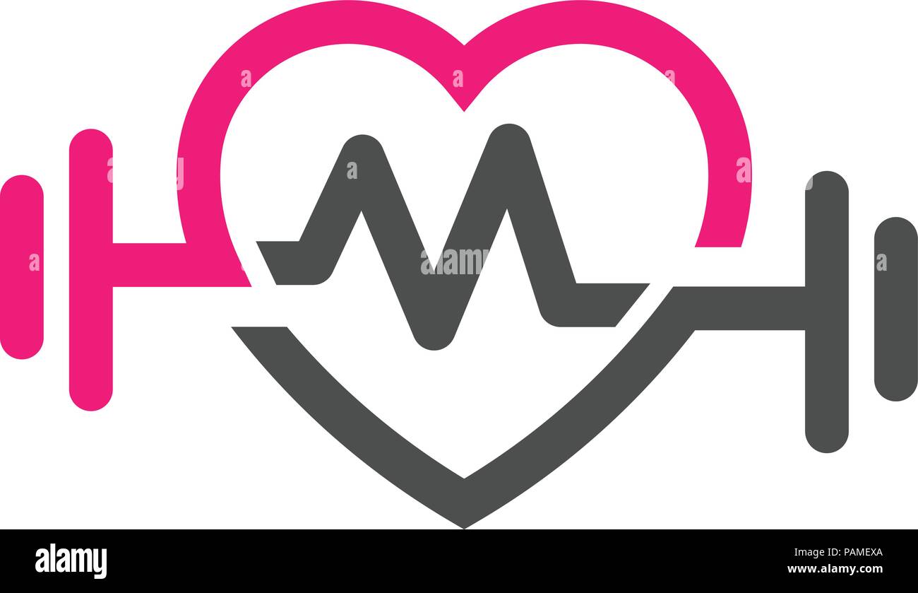 love fit with pulse logo vector, Heart letter M sign, pulse and dumbbell  logo, Fitness and heart icon vector, Healthcare sport medical and science  Stock Vector Image & Art - Alamy