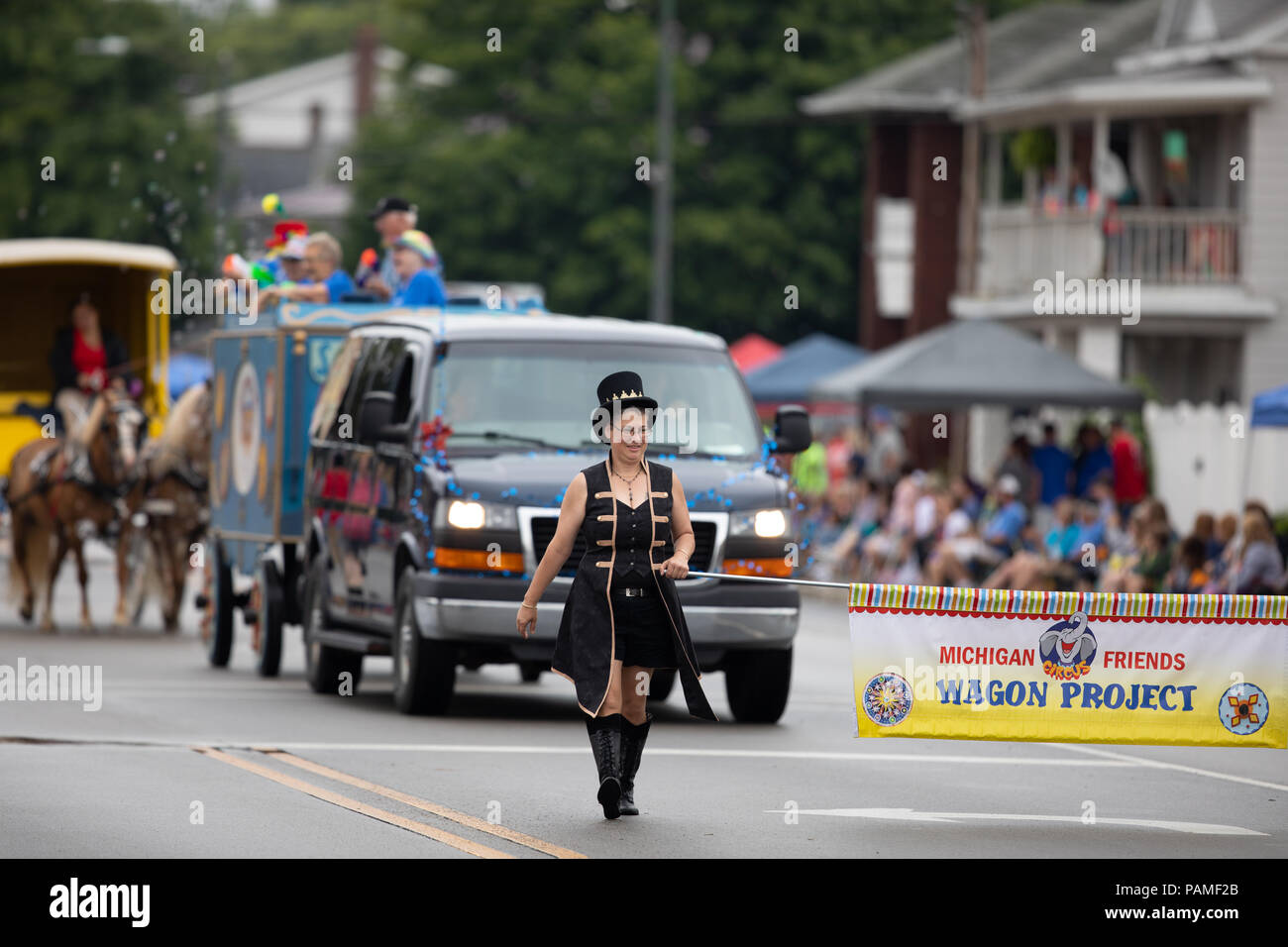 Peru, Indiana, USA July 21, 2018 Woman wearing circus clothing