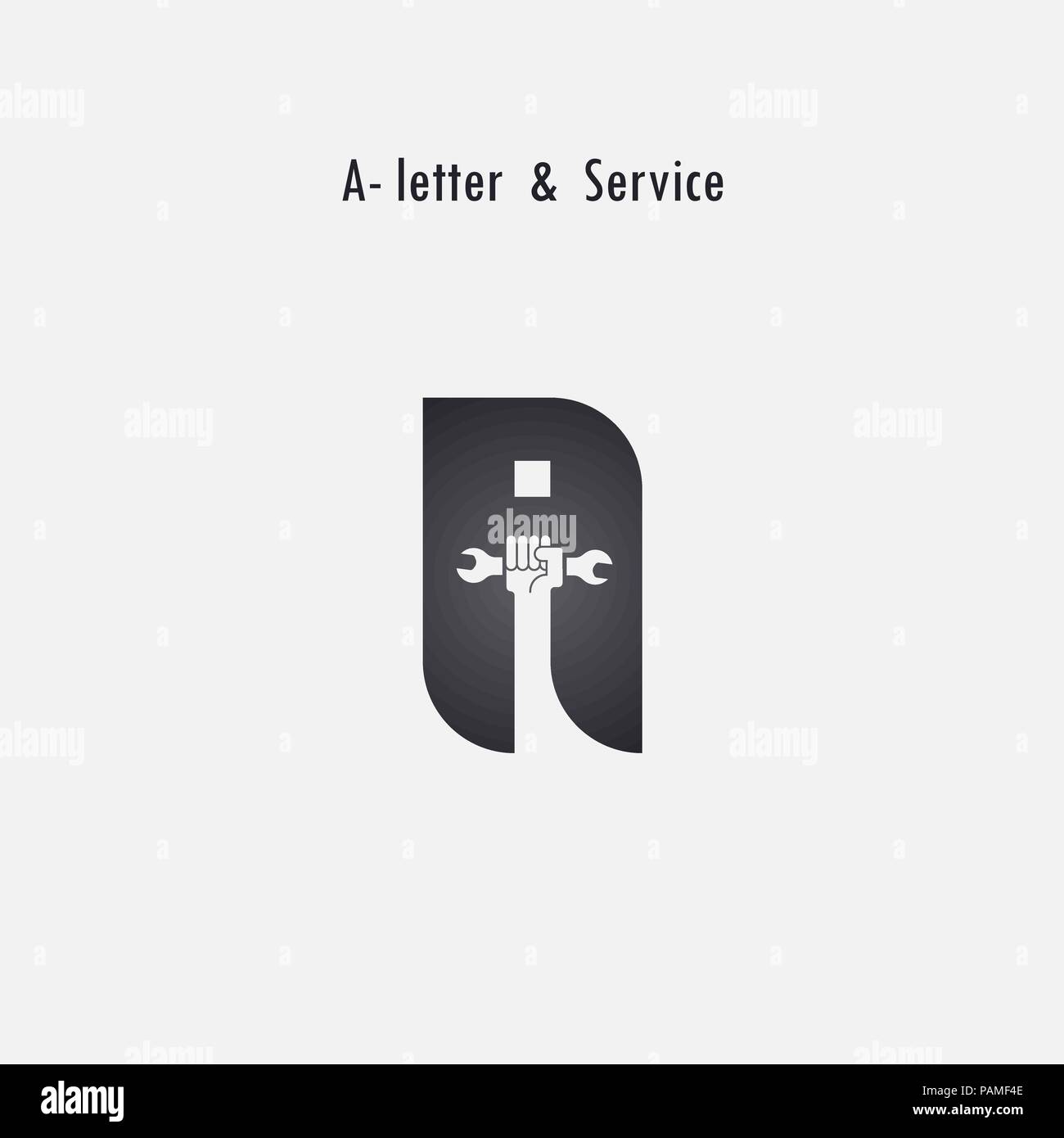 A-letters and human hand icon with wrench vector logo design template. Service tool icon.Maintenance and Technical support concept.Vector illustration Stock Vector