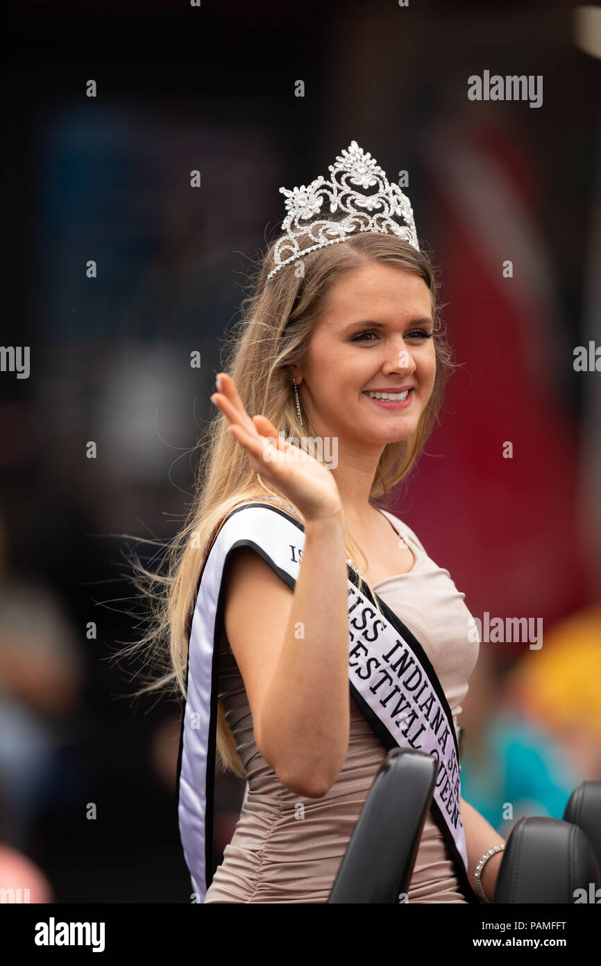 Peru, Indiana, USA July 21, 2018 The Beauty queens going down the