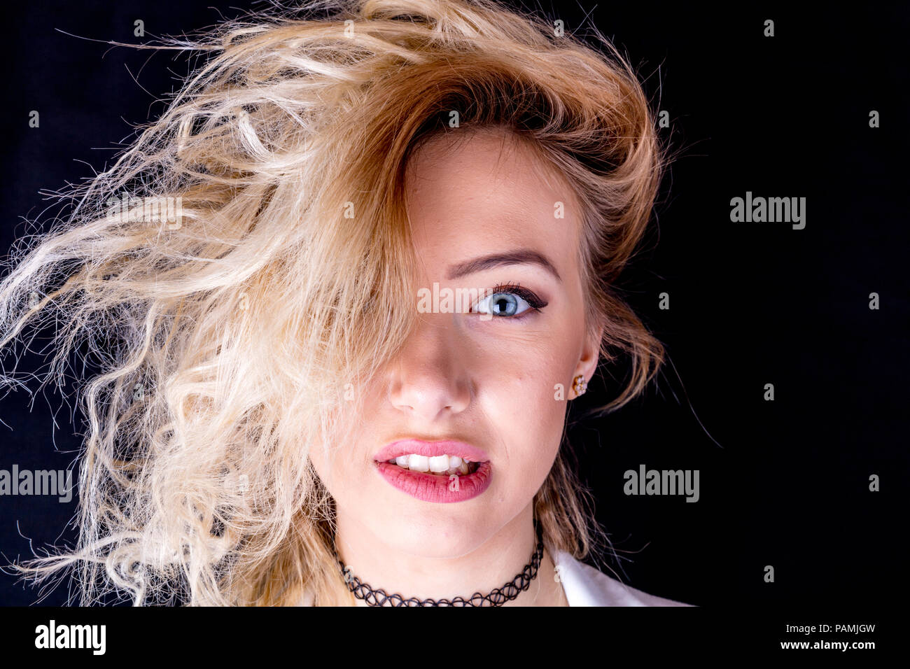 Messy hair, bad hair day, wild hair, untamed hair, out of control hair, funny hair, hair, messy, wild, bad, bad hair, style, hairstyle, unusual, Stock Photo