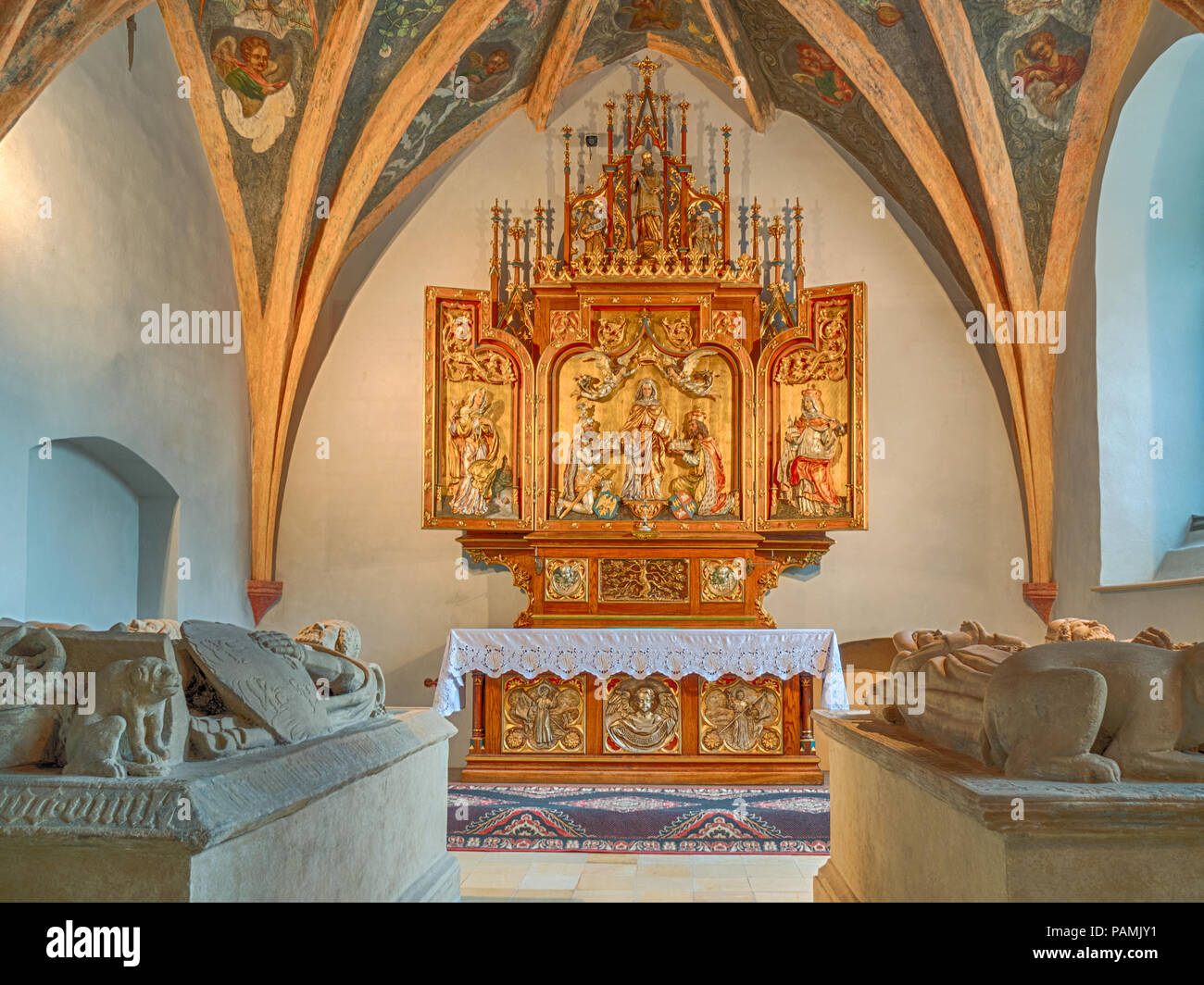 Interior of the Franciscan church of the Holy Trinity and the Assumption of the Blessed Virgin Mary in Opole, Poland Stock Photo