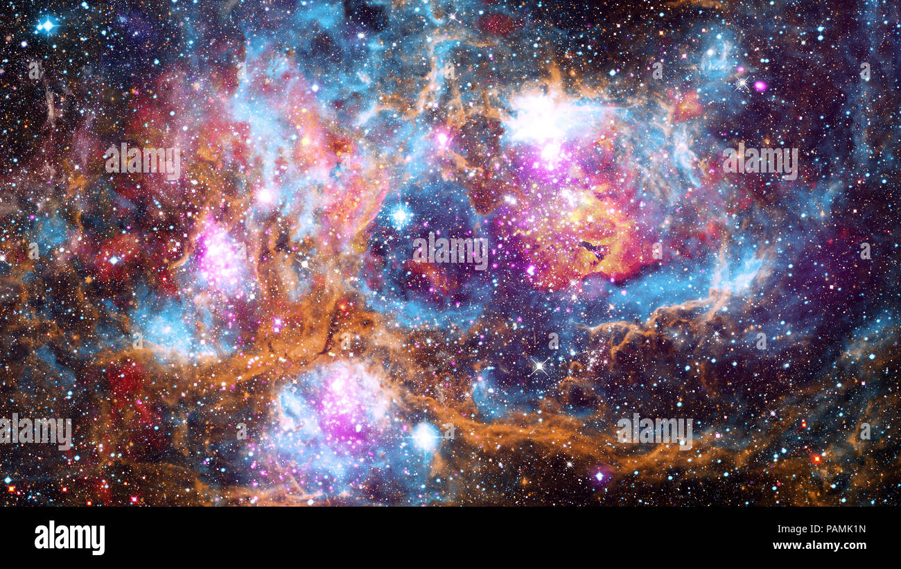 Giant glowing nebula. Space background with red nebula and stars ...