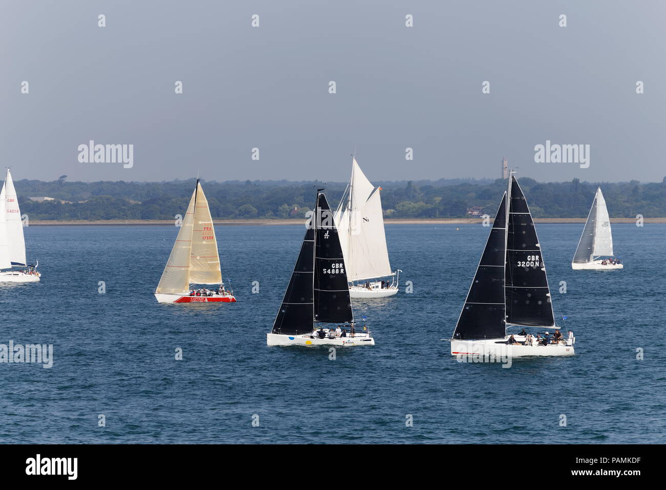 Sailing on the Solent in the Round The Island Race Isle of Wght Hampshire Stock Photo