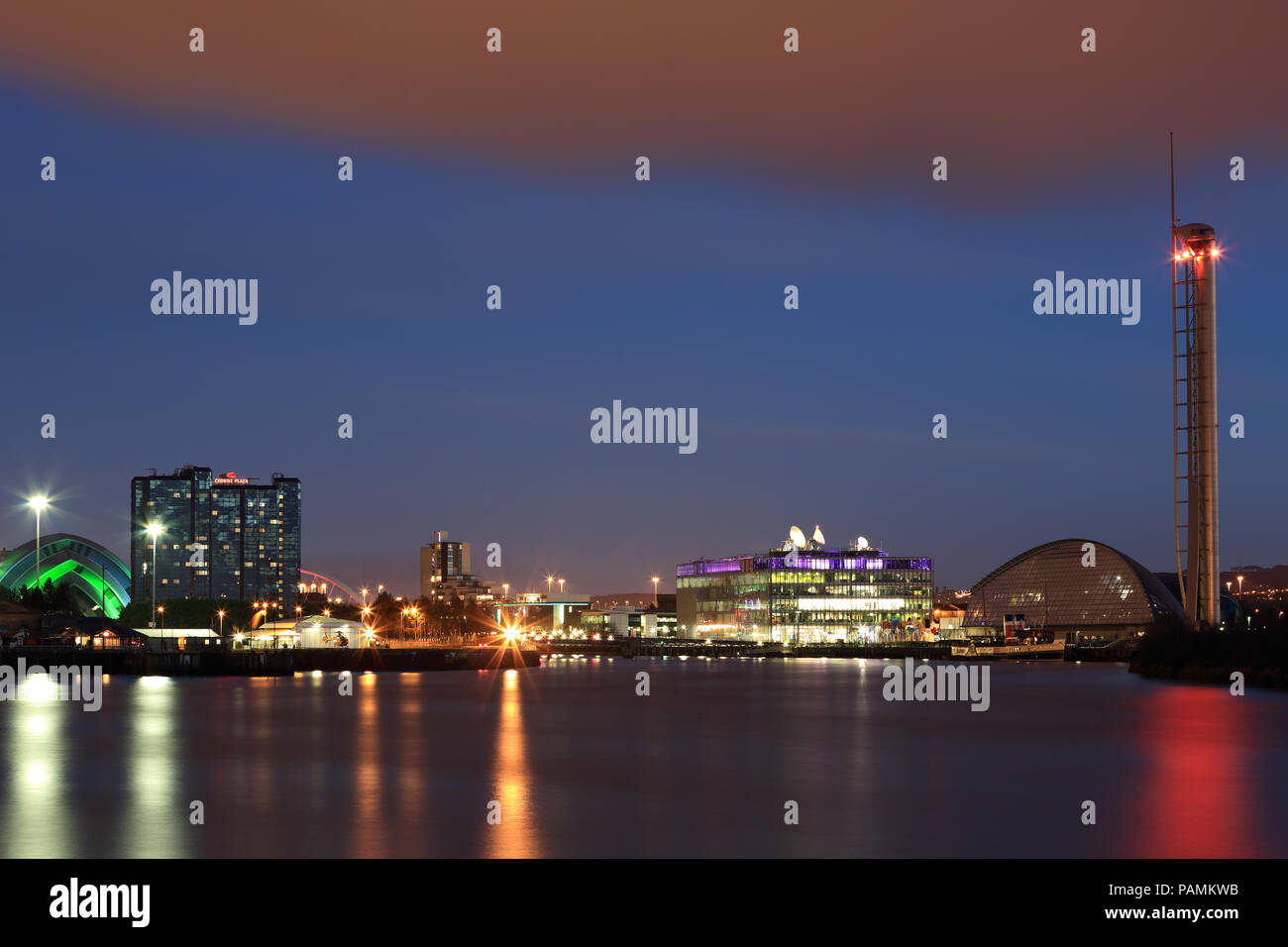 Glasgow Pacific Quay At Night Stock Photo Alamy