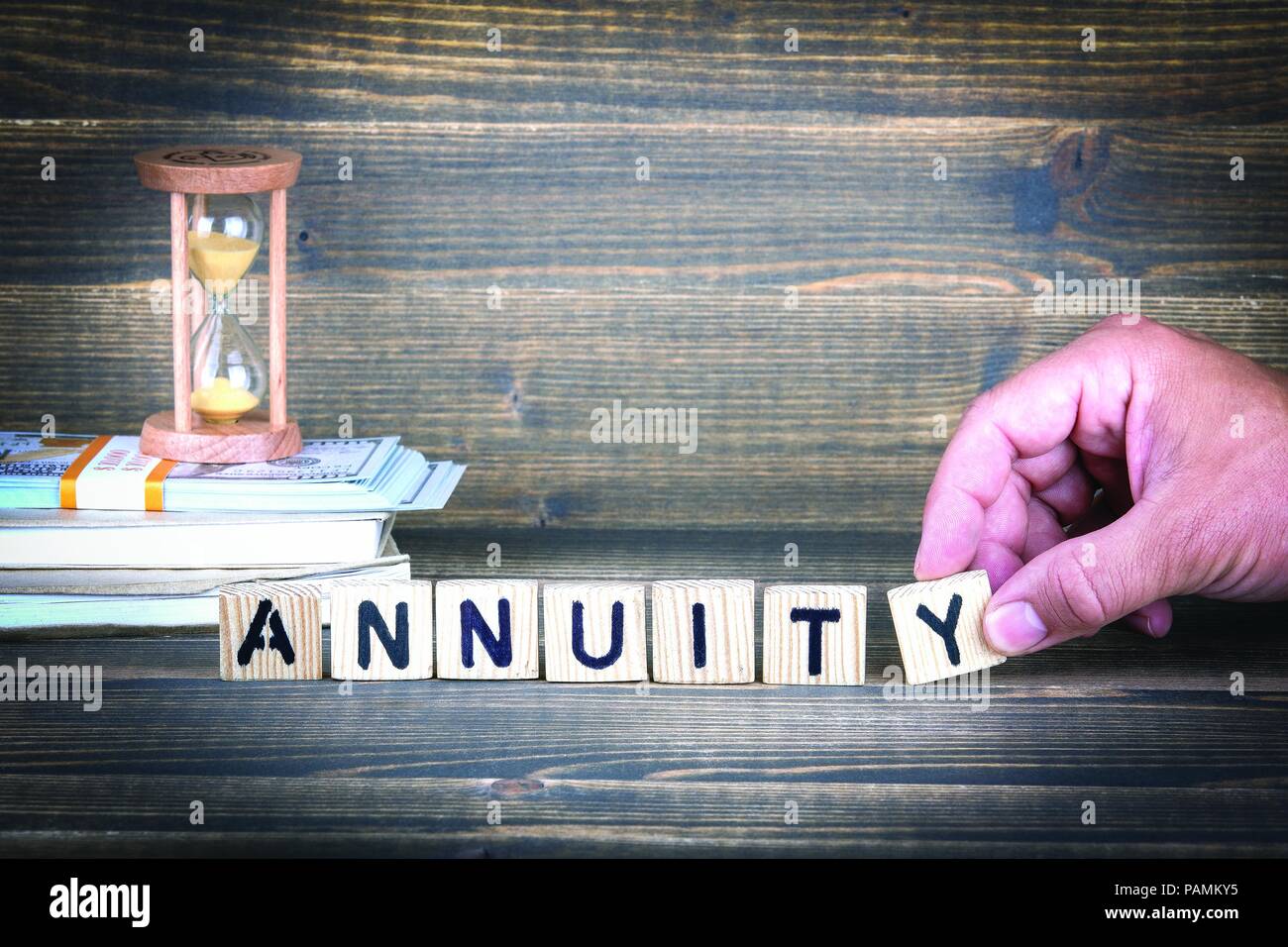Annuity. Wooden letters on the office desk Stock Photo