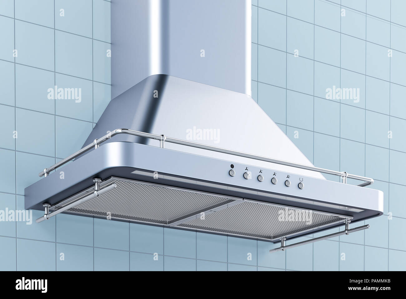 Kitchen exhaust hood in kitchen interior. 3D rendering Stock Photo - Alamy