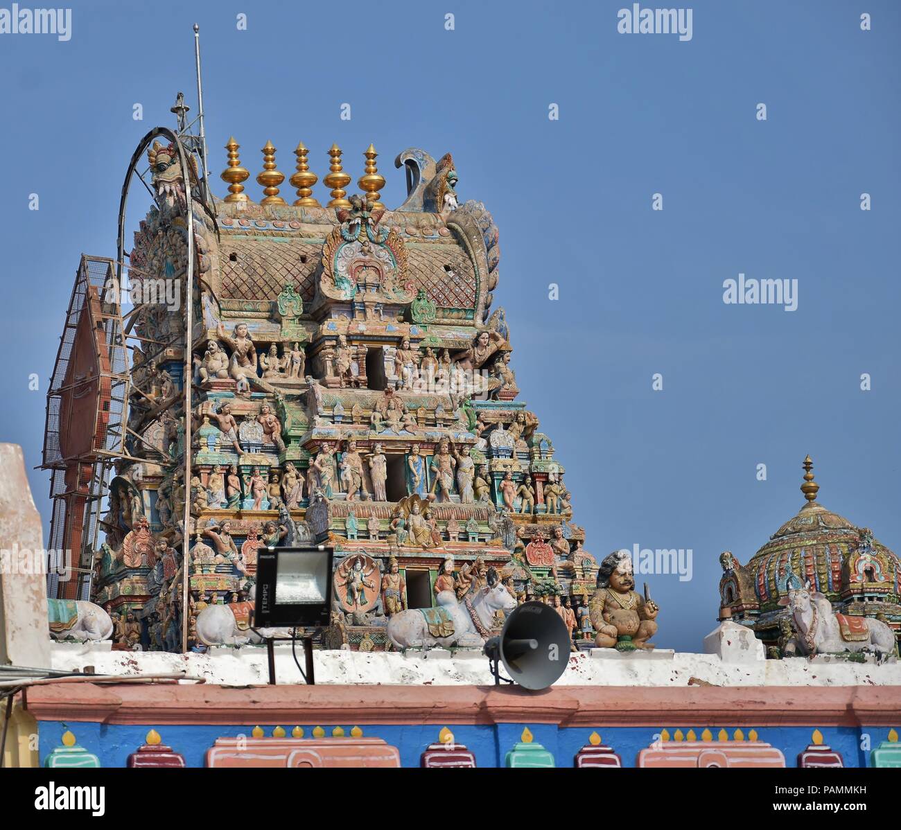View of the art works of Main Sanctum and Its tower - Palani Temple, Tamil nadu. Stock Photo