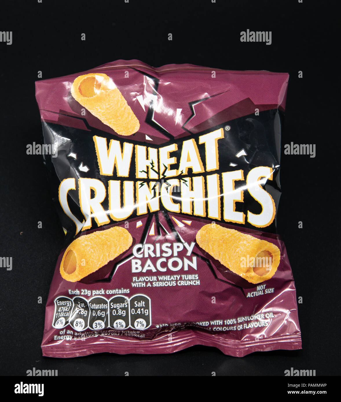 Reading, United Kingdom - July 08 2018:   A Packet of Crispy bacon flavoured Wheat Crunchies wheat based snack Stock Photo