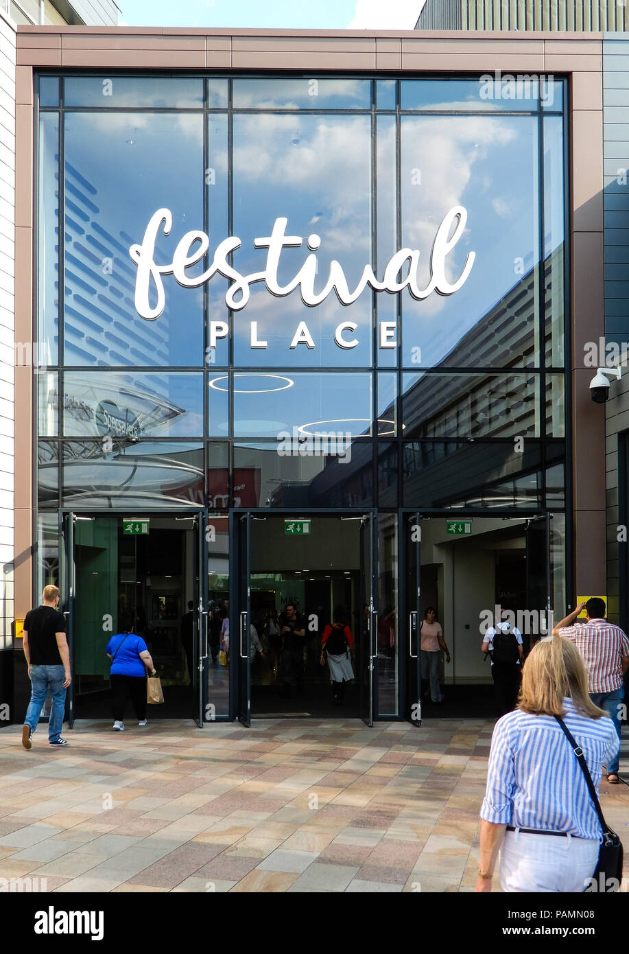 Basingstoke, United Kingdom - July 05 2018:   The Entrance to Festival Place shoppng centre from the Malls Stock Photo