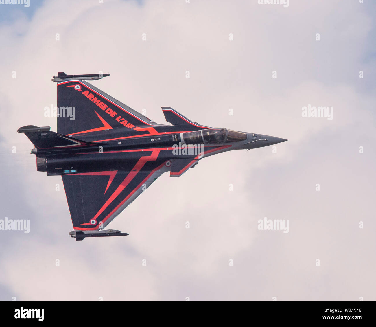 French Air Force Dassault Rafale C multirole military jet flying at the 2018 Royal International Ait Tattoo Stock Photo