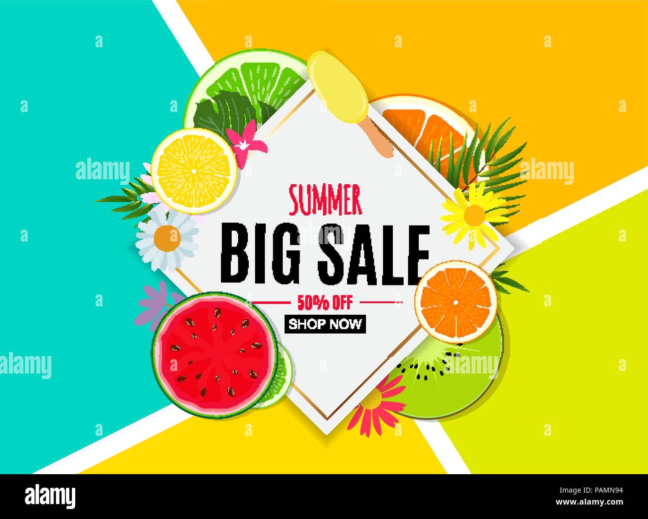 Abstract Summer Sale Background with Fresh Fruits. Vector Illustration ...