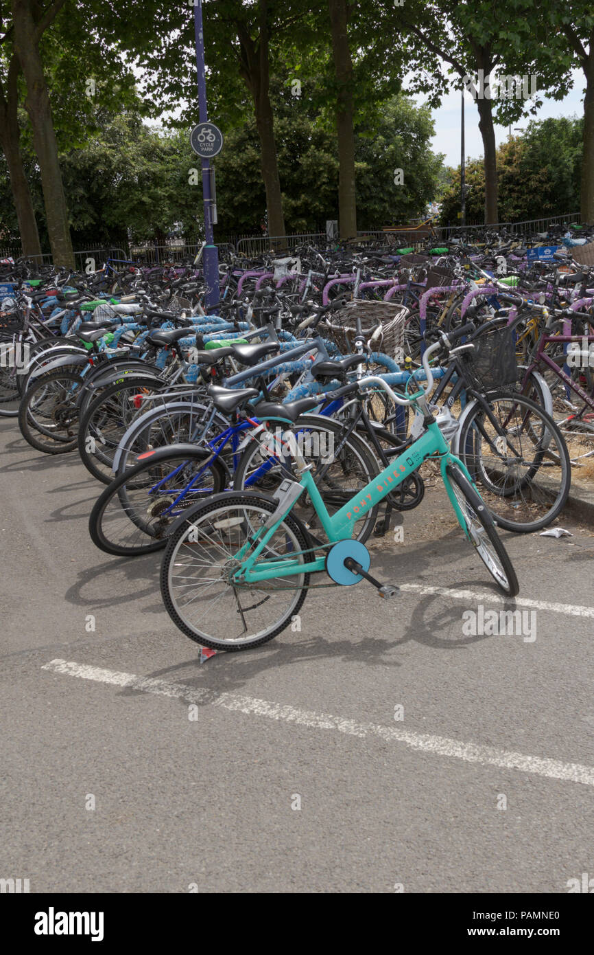 Oxford, Oxfordshire, UK. 23rd June 2018. UK Weather. Bicycles parked at Oxford Train Station in picturesque Oxford. Stock Photo