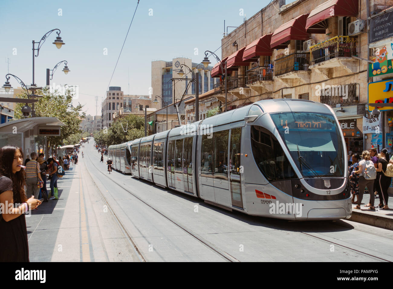 The light rail in the main street in Jerusalem, Israel Stock Photo