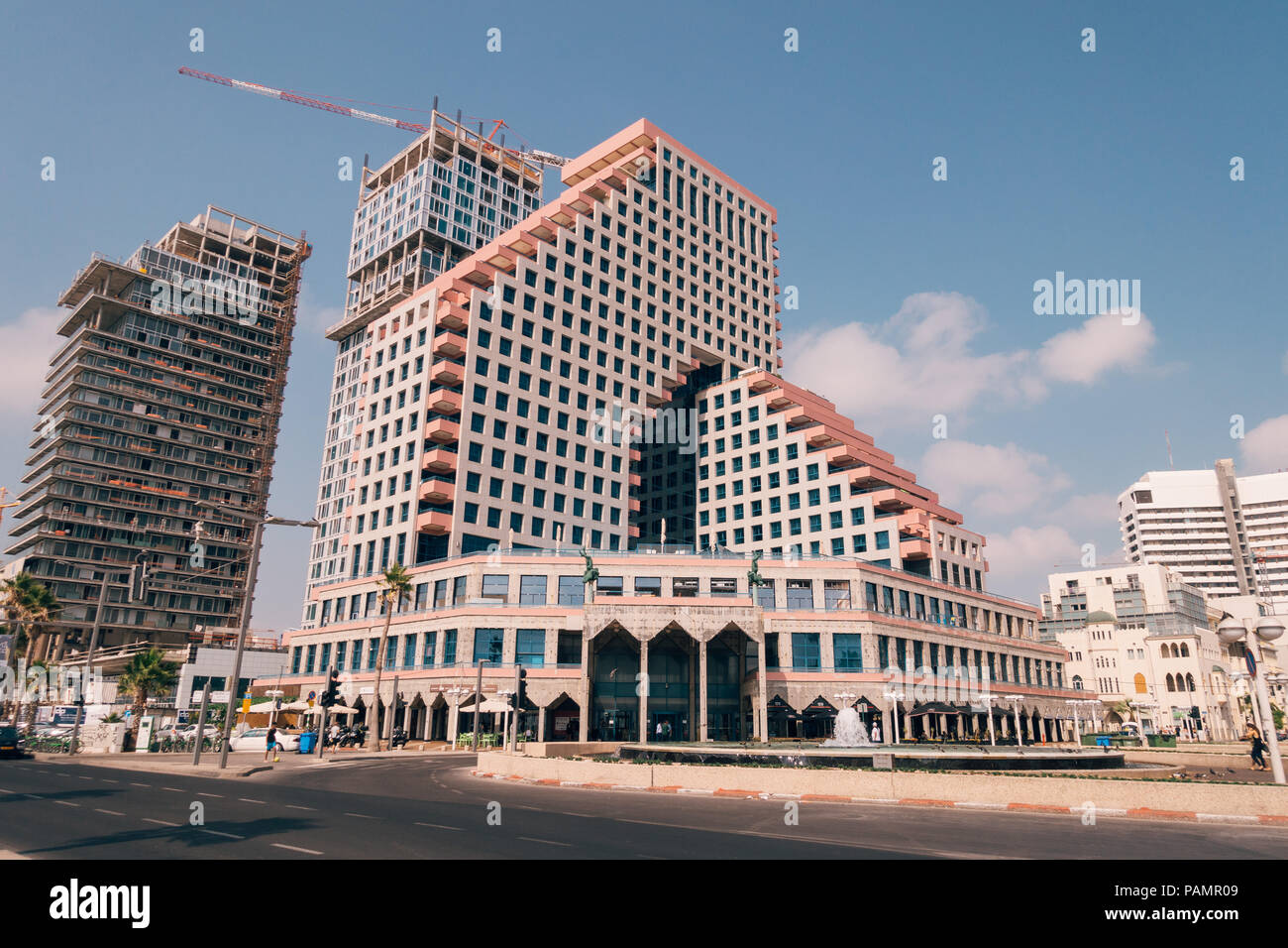 the Israeli Opera tower building on the esplanade in Tel Aviv, Israel Stock Photo