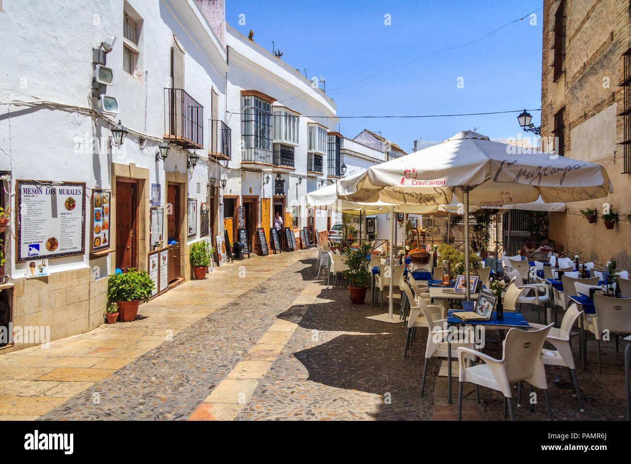 Arcos de la Frontera, Spain - 22nd June 2018: Restaurants with outdoor seating. Al fresco dining is very popular in Spain. Stock Photo