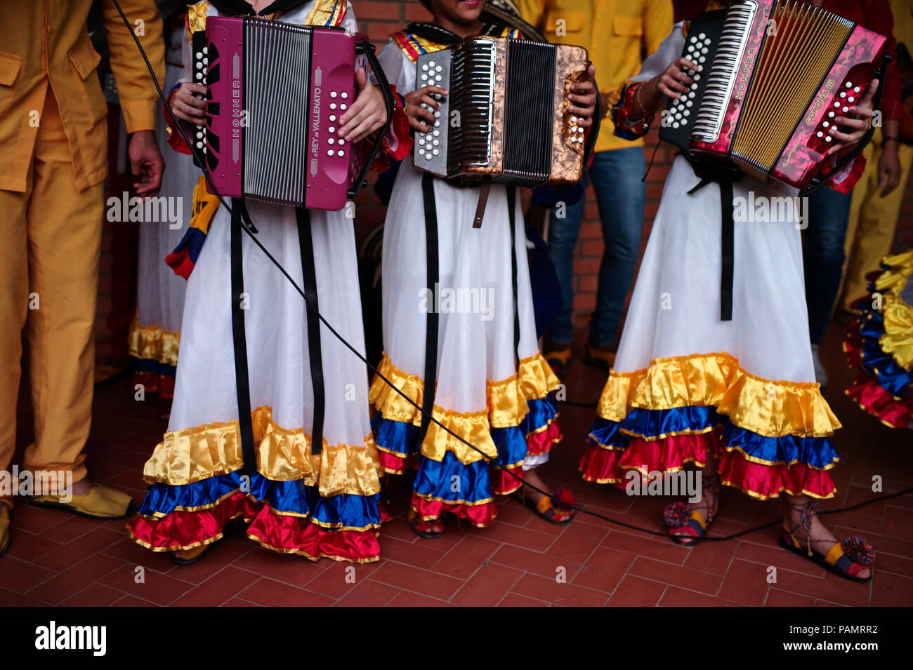 Andres ‘Turco’ Gil’s accordion academy trains young children in the music of vallenato, many of them are refugees from violence or live in poverty Stock Photo