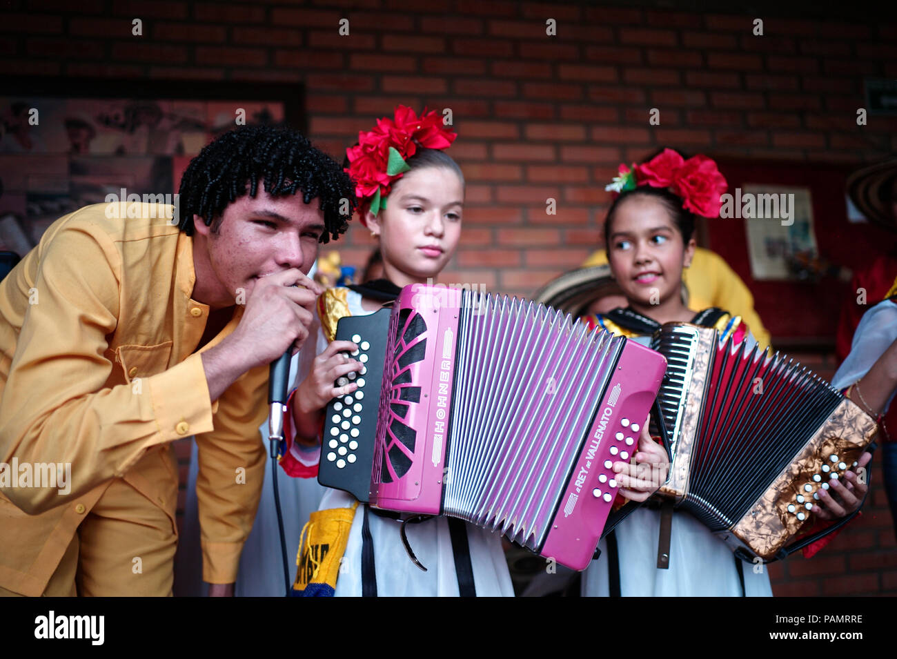 Andres ‘Turco’ Gil’s accordion academy trains young children in the music of vallenato, many of them are refugees from violence or live in poverty Stock Photo