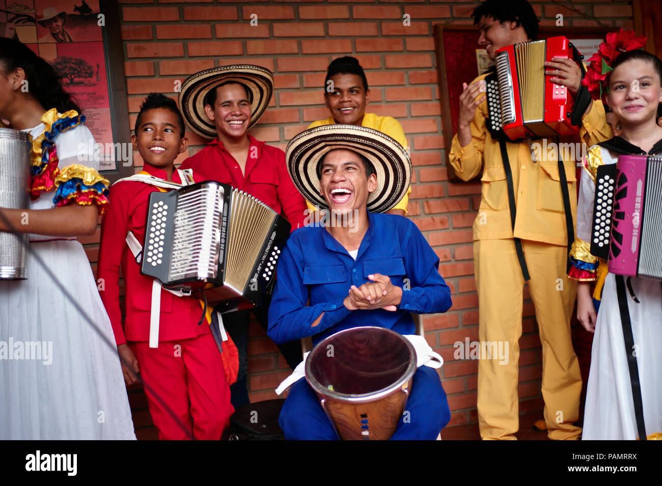 Andres ‘Turco’ Gil’s accordion academy trains young children in the music of vallenato, many of them are refugees from violence or live in poverty Stock Photo
