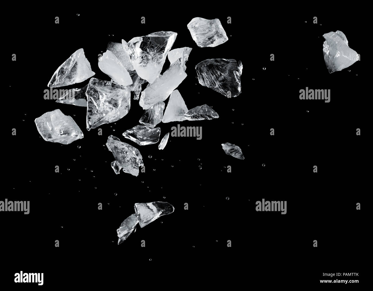 ice blocks splash isolated on black background Stock Photo