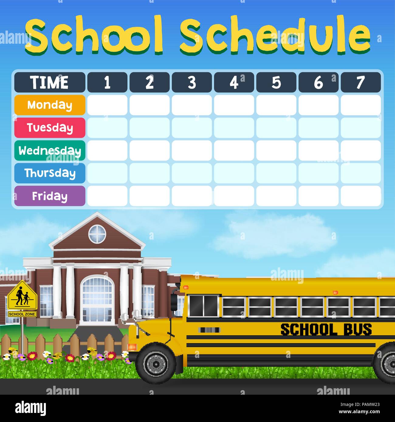 school schedule timetable with student items Stock Vector