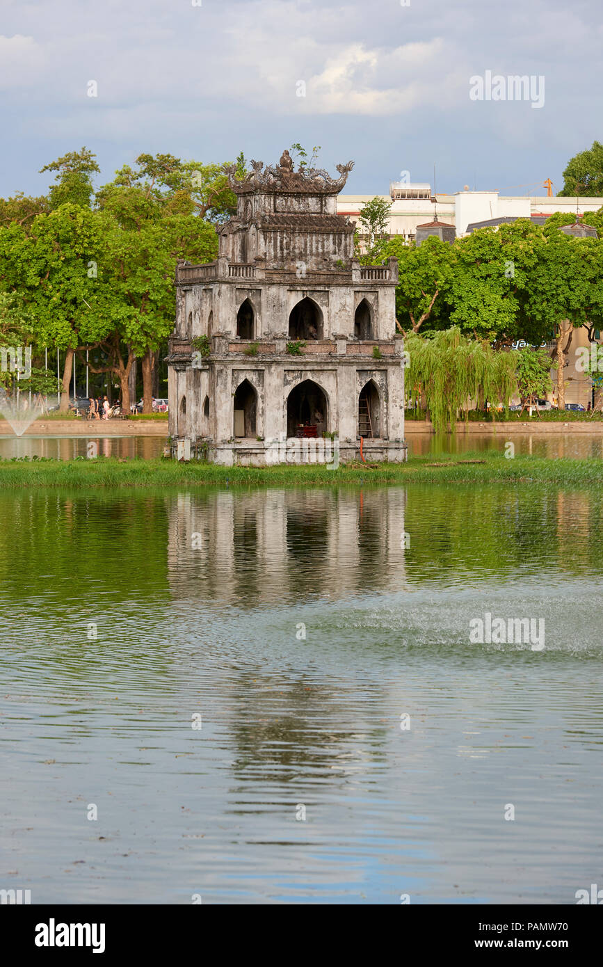 Turtle Tower in Hoan Kiem Lake, central Hanoi, Vietnam. Stock Photo