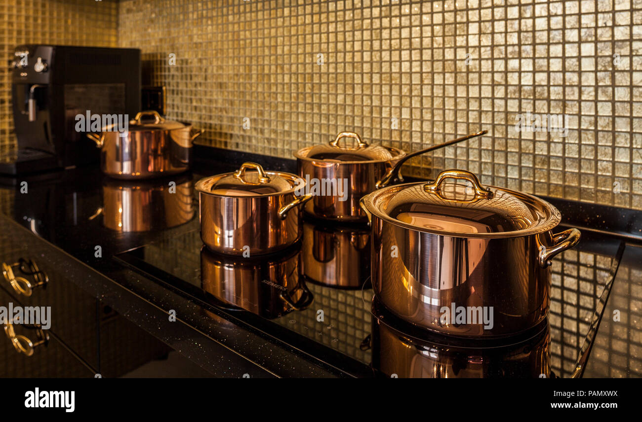 kitchen copper utensils Interior of modern Stock Photo Alamy