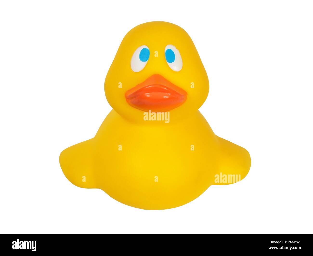Small yellow rubber duck on white background Stock Photo - Alamy