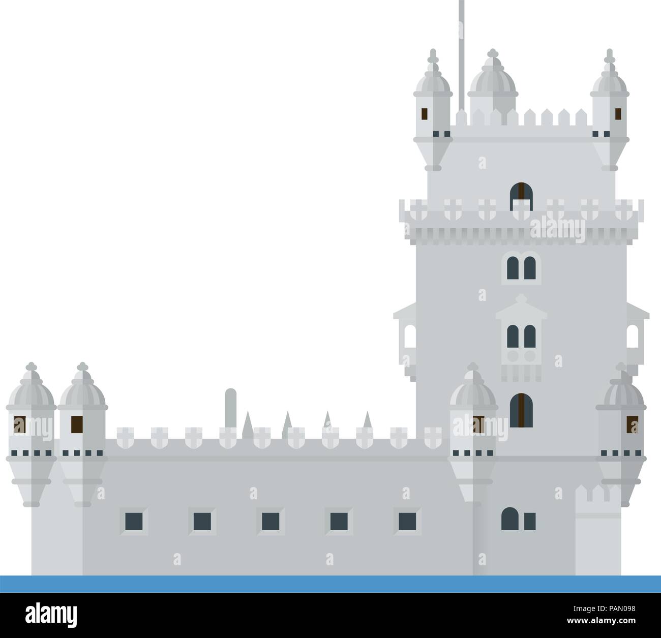 Flat design isolated vector icon of Torre de Belem, the Belem Tower, at Lisbon, Portugal Stock Vector