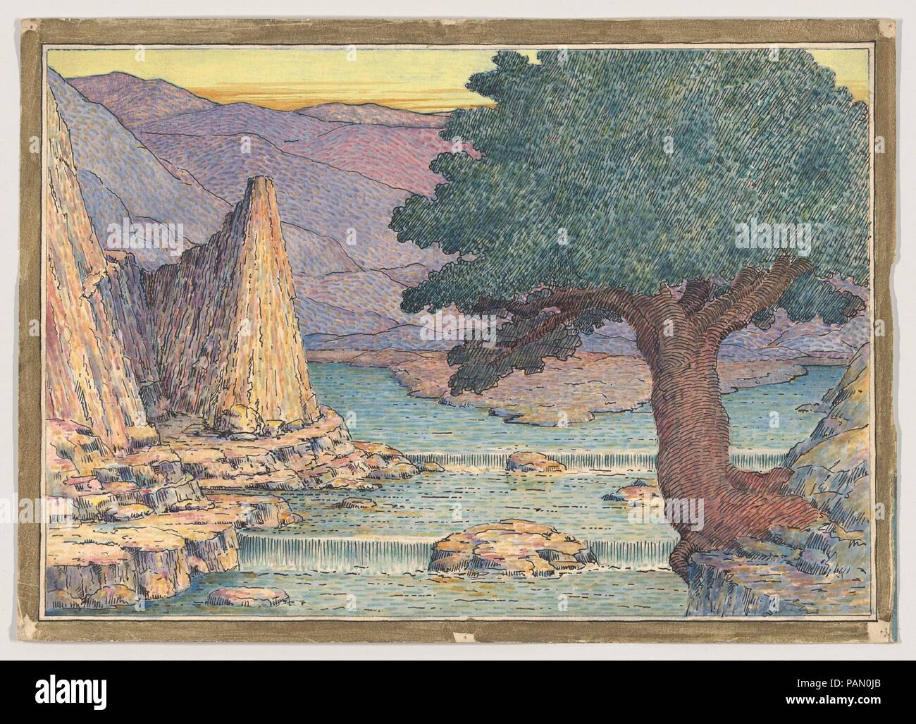 River Landscape with Rapids. Artist: Herbert E. Crowley (British, London 1873-1939 Zurich). Dimensions: Sheet: 9 5/8 × 13 11/16 in. (24.5 × 34.8 cm). Date: 1911-24. Museum: Metropolitan Museum of Art, New York, USA. Stock Photo