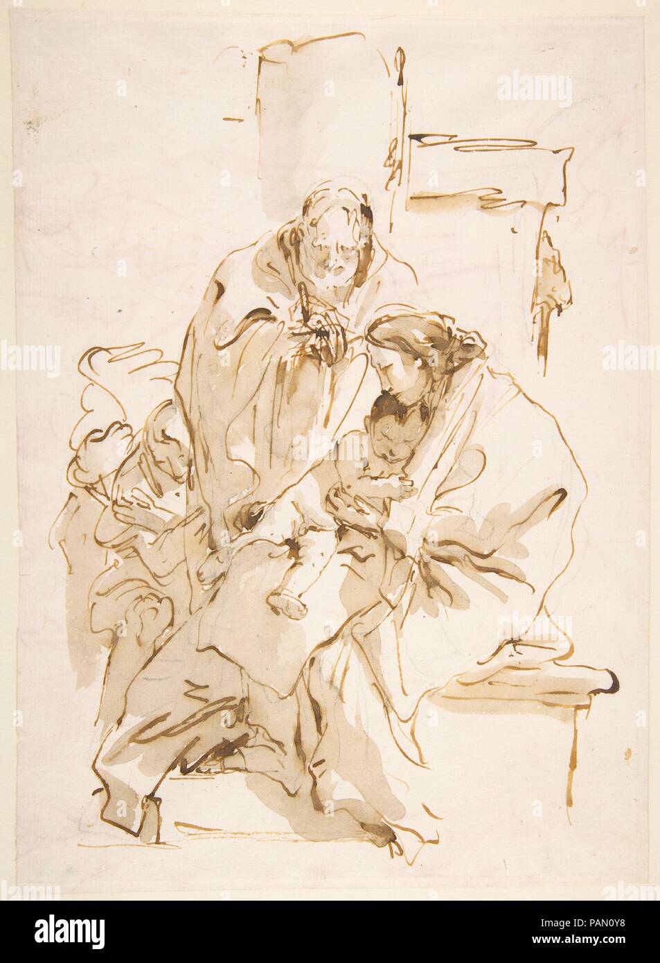 The Holy Family. Artist: Giovanni Battista Tiepolo (Italian, Venice 1696-1770 Madrid). Dimensions: 10-1/2 x 7-5/8 in.  (26.6 x 19.3 cm). Date: 1750-57. Museum: Metropolitan Museum of Art, New York, USA. Stock Photo